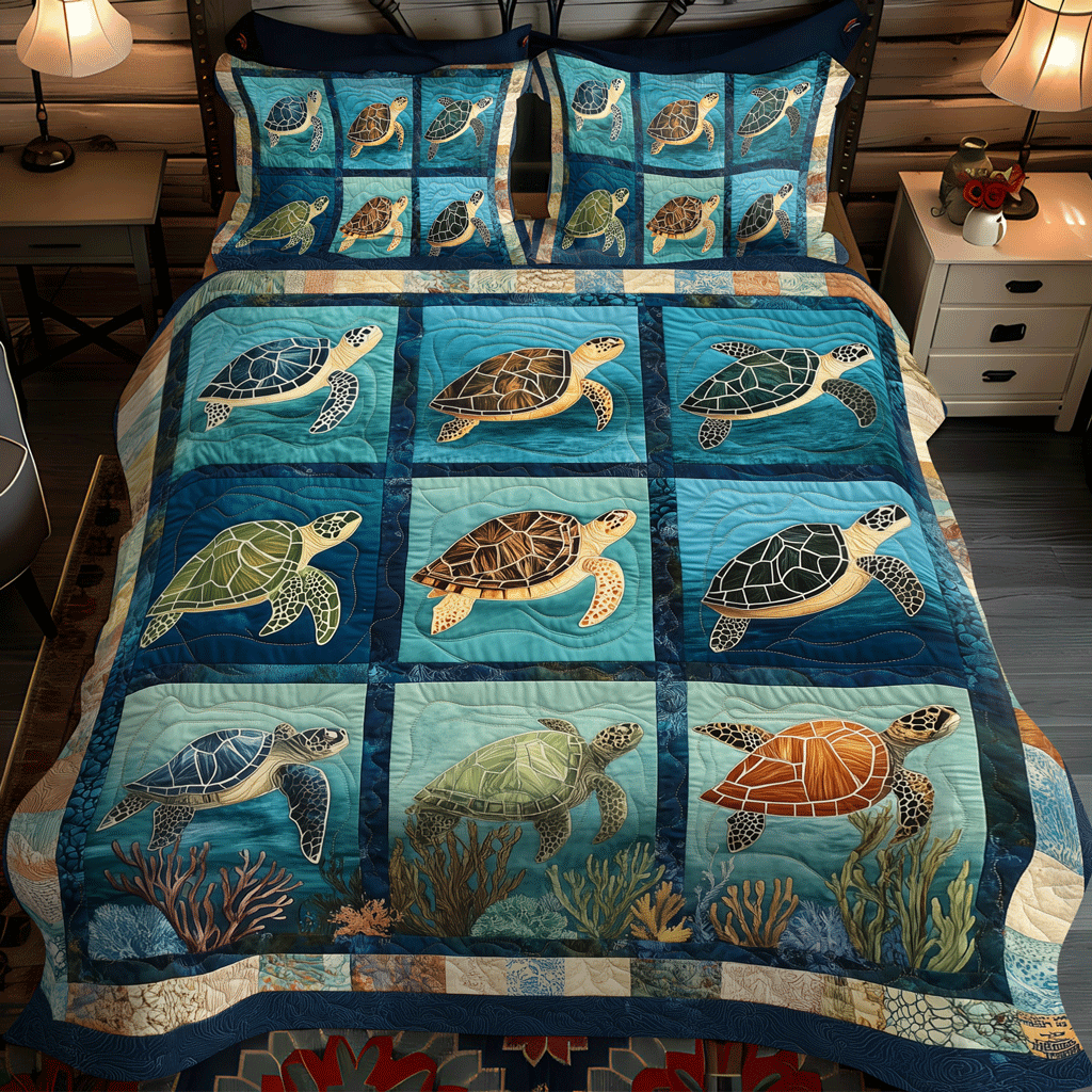 Turtle Tides 3-Piece Quilted Bedding Set NCU0TL1123