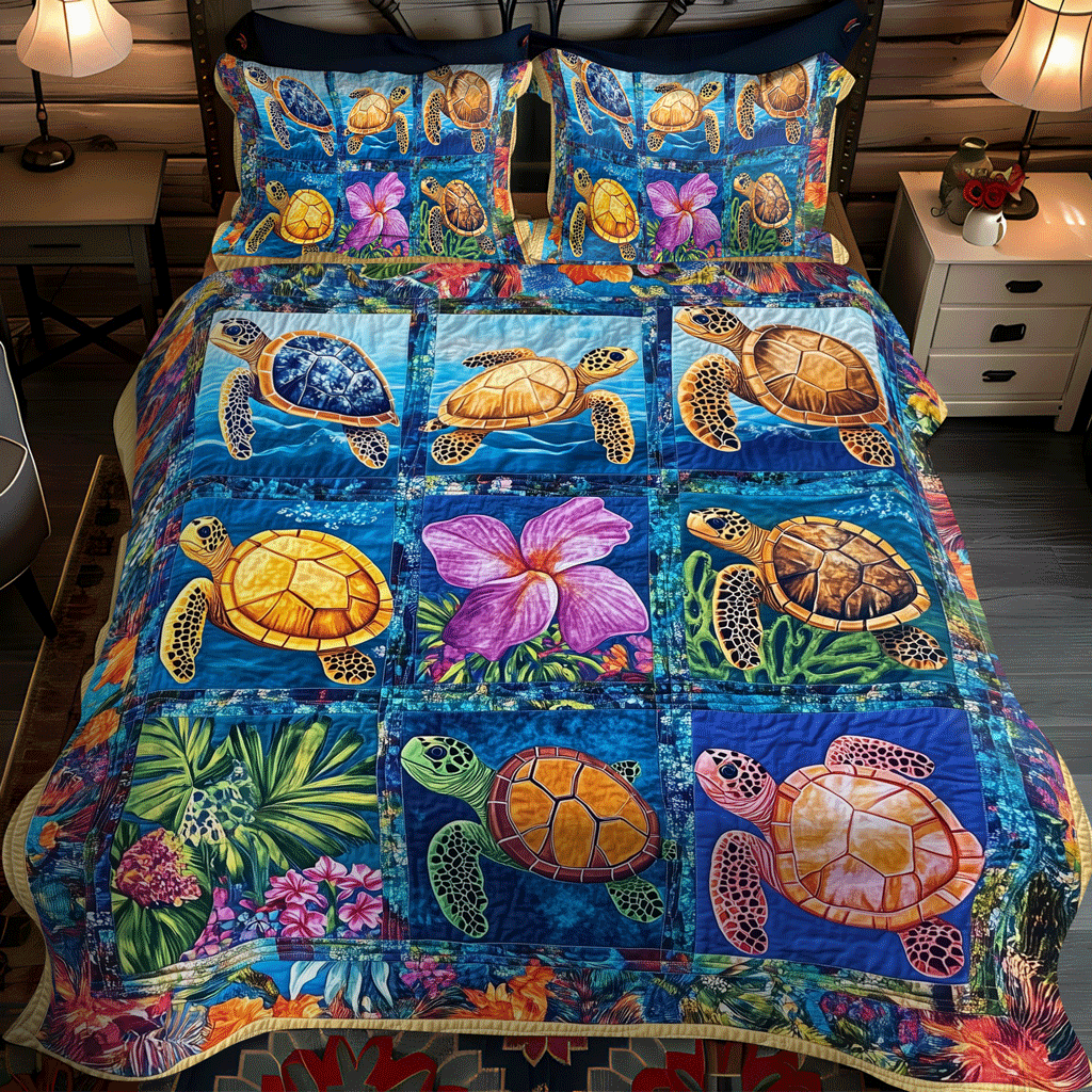 Turtle Tranquility 3-Piece Quilted Bedding Set NCU0TL1125