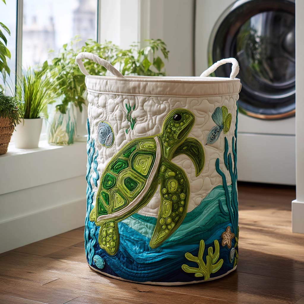 Turtle Treasures Quilted Laundry Basket NCU0NTD024