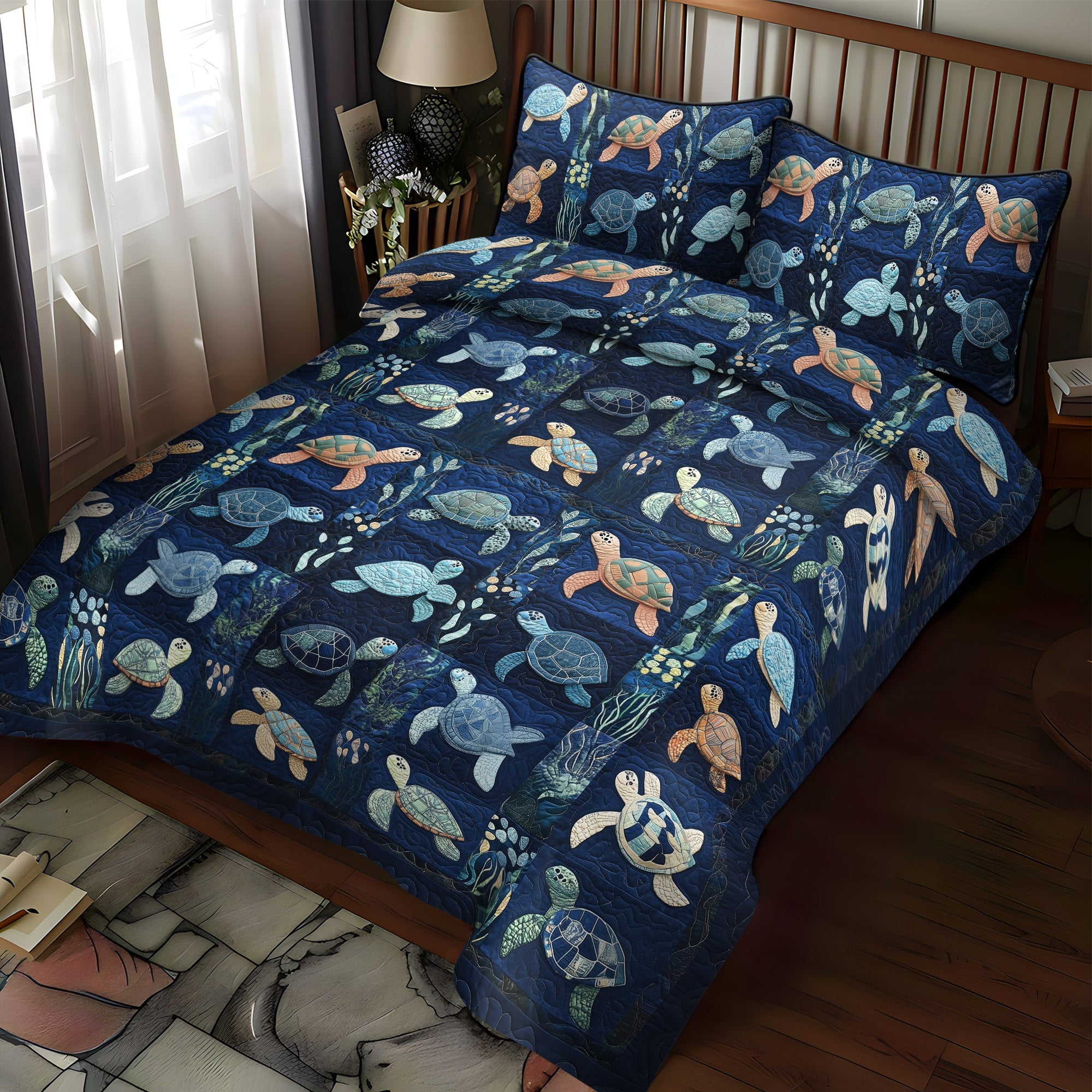 Turtle Waves Peace 3-Piece Quilted Bedding Set NCU0PT1861