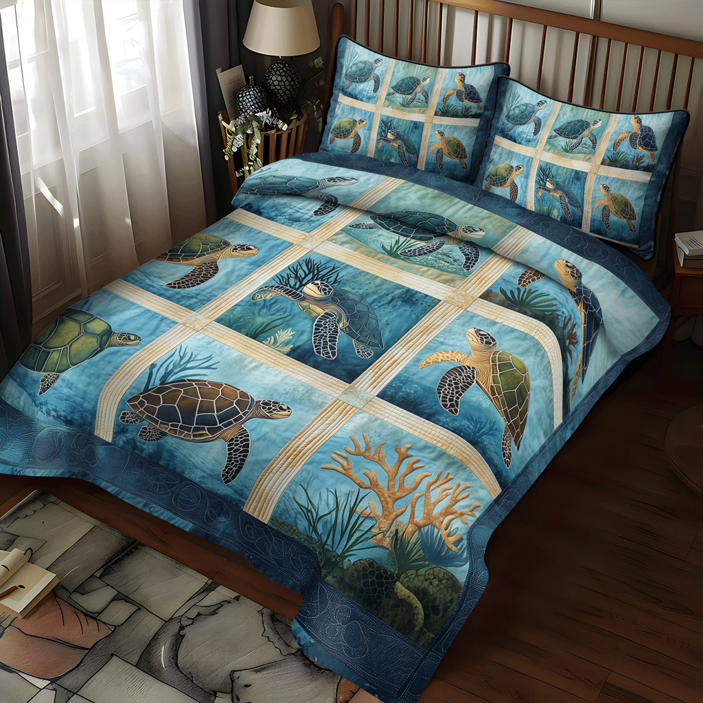 Turtle Whisper 3-Piece Quilted Bedding Set NCU0TL1140