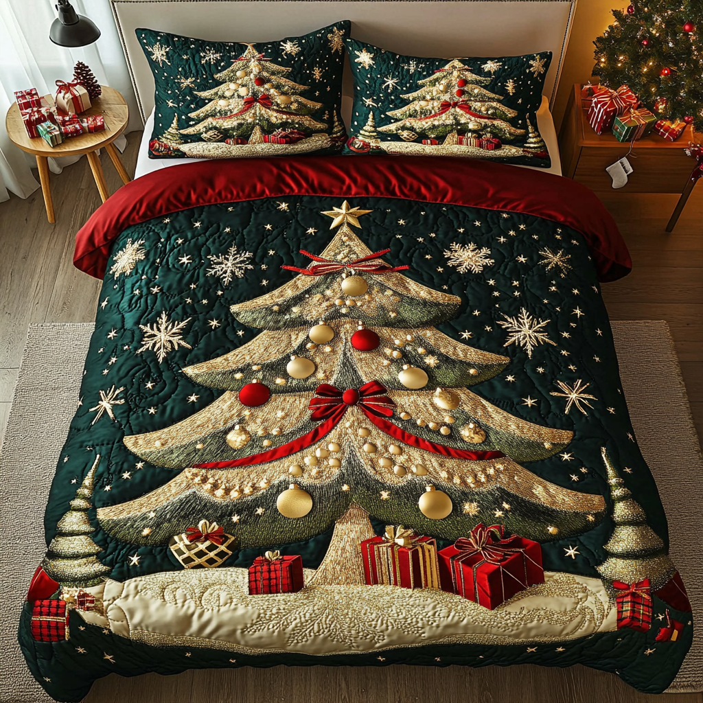 Twinkling Tannenbaum 3-Piece Quilted Bedding Set NCU0DDK060