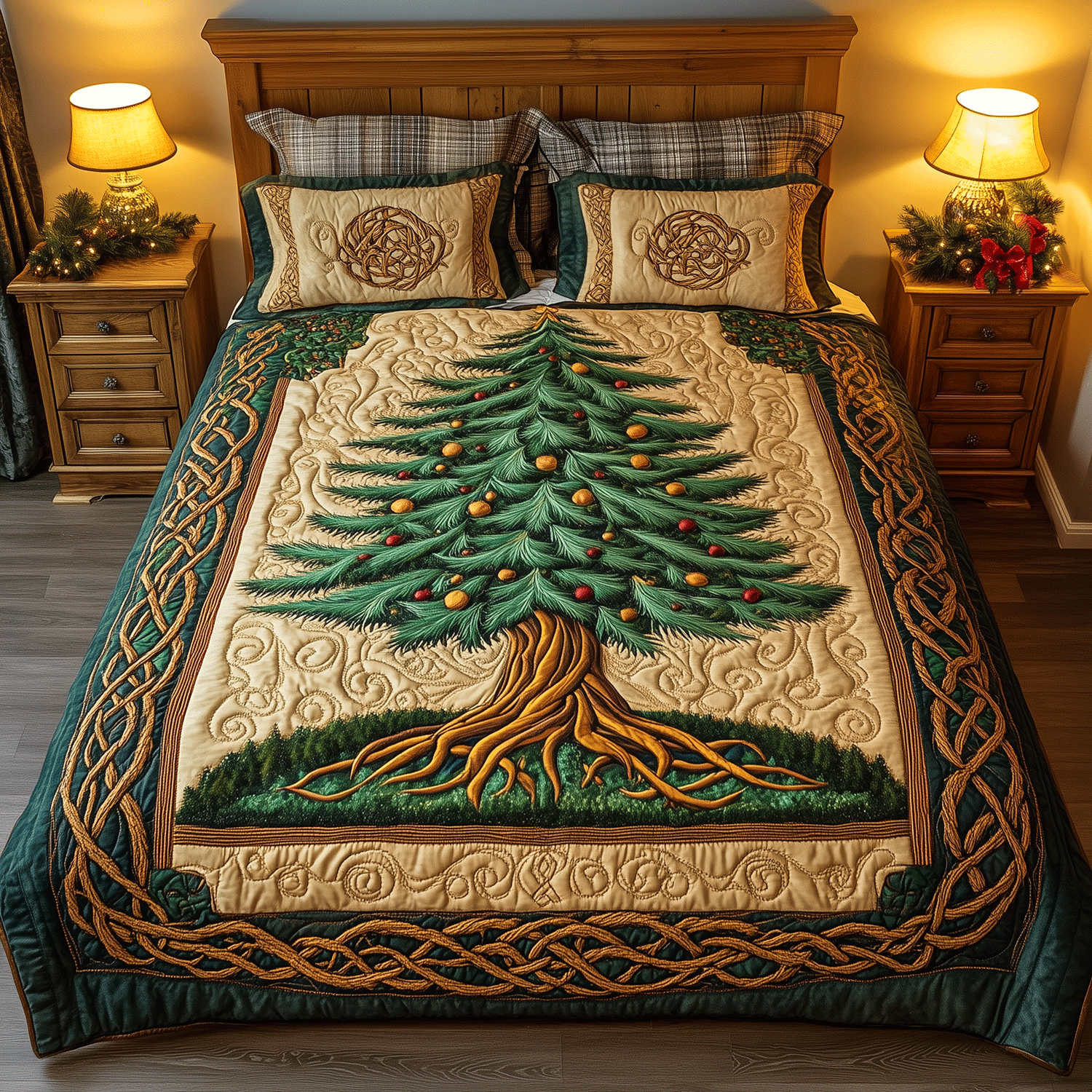 Twinkling Tree Delight 3-Piece Quilted Bedding Set NCU0TH2149