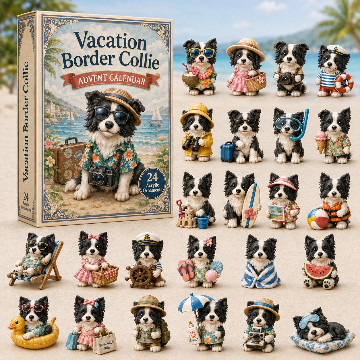 CHRISTMAS KICKOFF 40% OFF - Vacation Border Collie Advent Calendar 2026 - 24-Day Festive Countdown, Acrylic Charms Blind Box - Gift For Dogs Lovers
