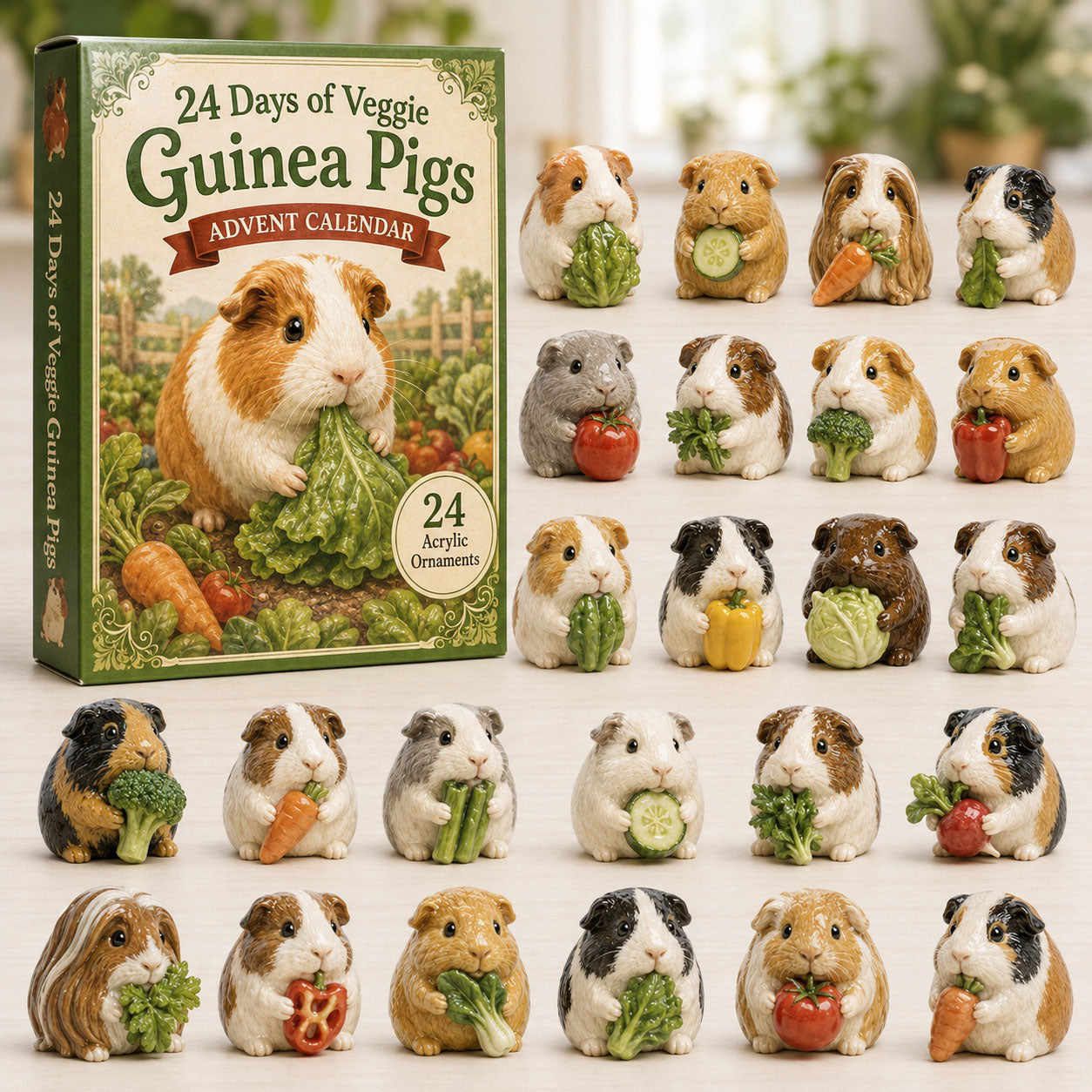 CHRISTMAS KICKOFF 40% OFF - Veggie Guinea Pig Advent Calendar 2026 - 24-Day Festive Countdown, Acrylic Charms Blind Box - Gift For Guinea Pig Lovers