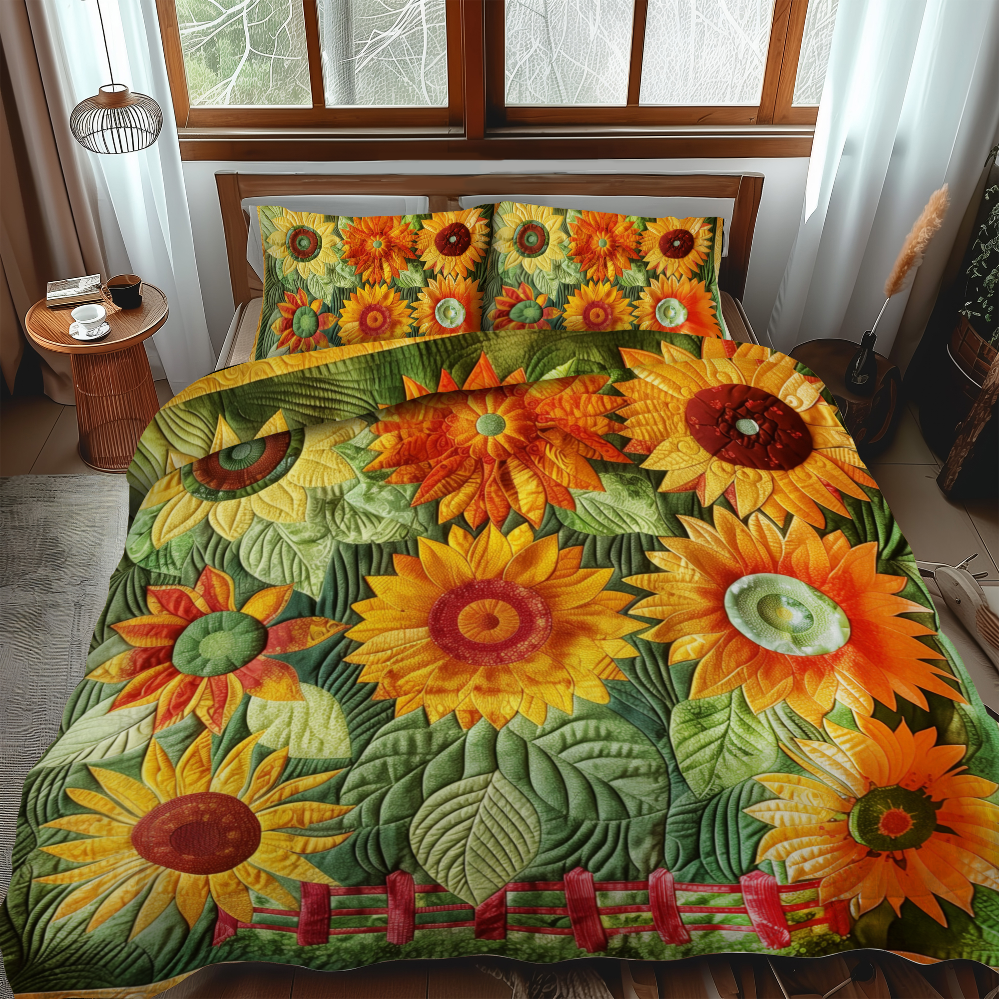 Vibrant Sunflowers 3-Piece Quilted Bedding Set NCU0VL219