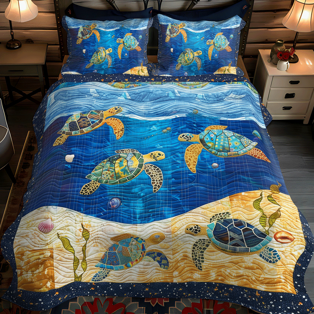 Vibrant Turtle Voyage 3-Piece Quilted Bedding Set NCU0TH1353