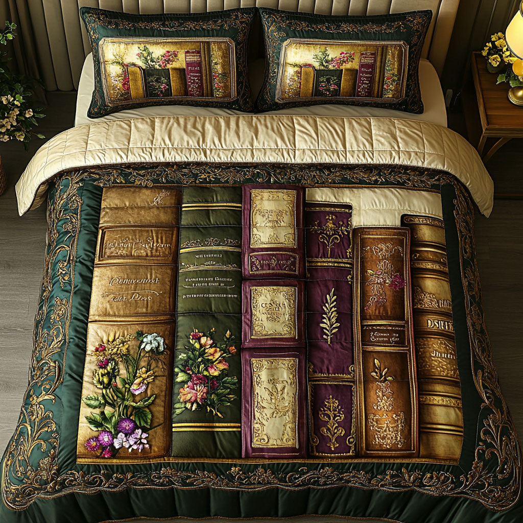 Vintage Library Elegance 3-Piece Quilted Bedding Set NCU0PTT248
