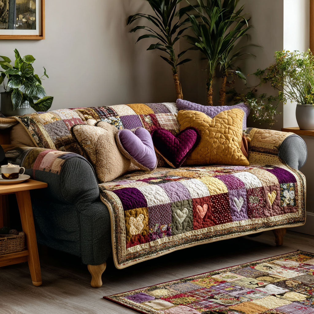 Warm Home Hearts Quilted Sofa Cover NCU0NNT2867