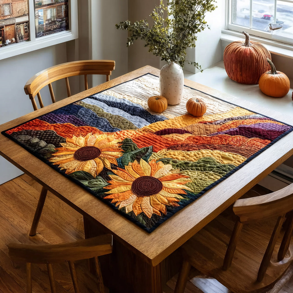 Wavy Hill Sunflowers Quilted Table Topper NCU0HNH026