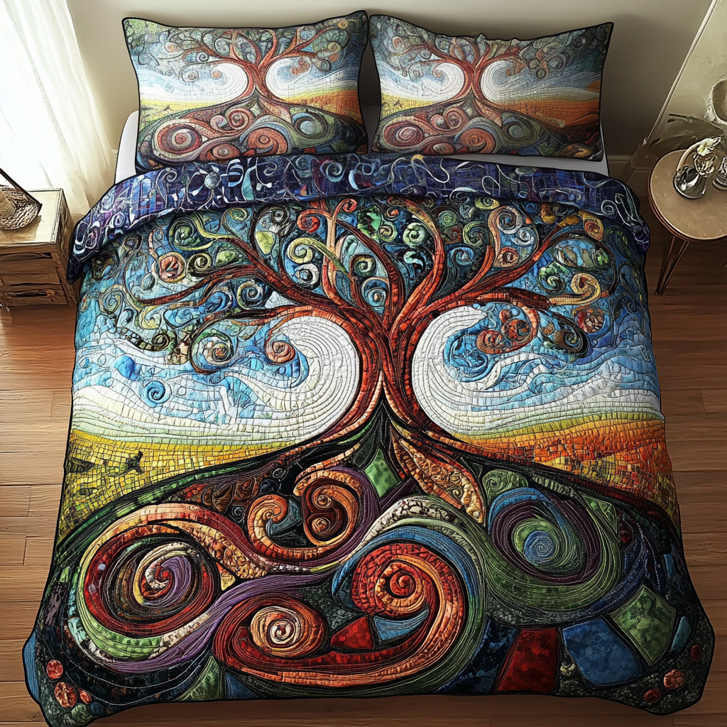 Whimsical Swirls Tree 3-Piece Quilted Bedding Set NCU0PVL059