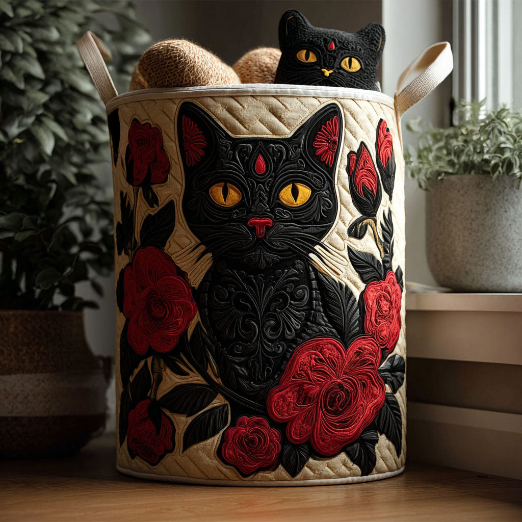 Whiskers and Roses Quilted Laundry Basket NCU0PTT1174