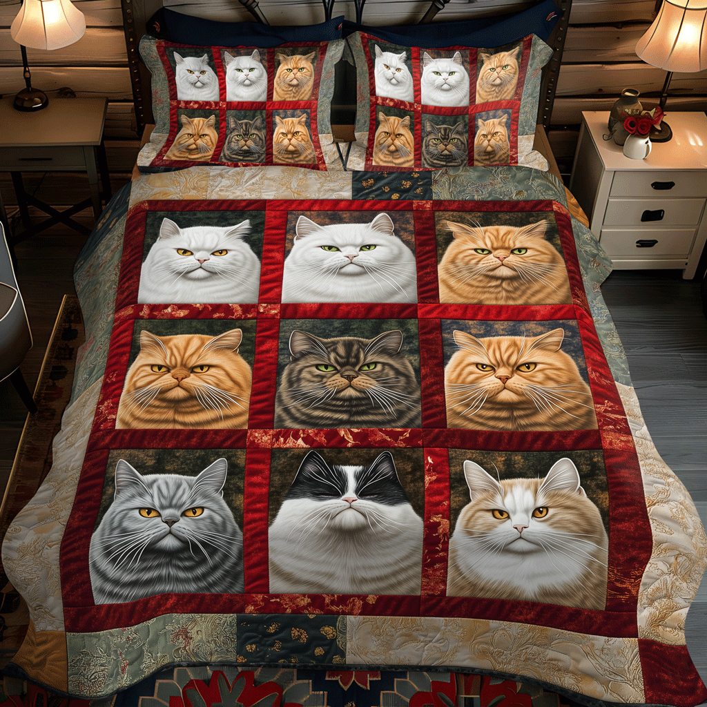 Whiskers and Warmth 3-Piece Quilted Bedding Set NCU0TL1075