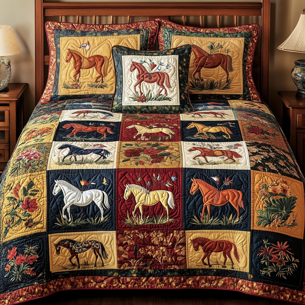 Wild Mustangs 3-Piece Quilted Bedding Set NCU0NVH749
