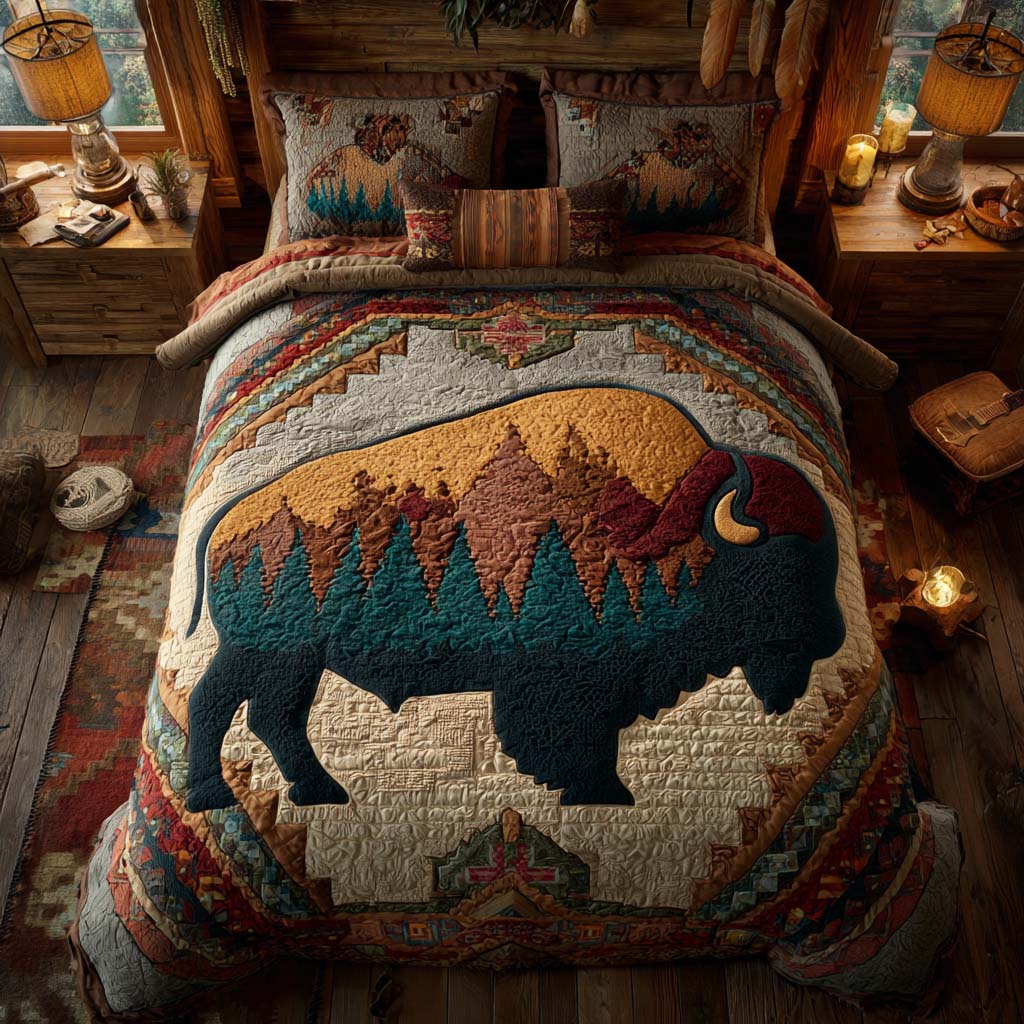 Wilderness Bison Path 3-Piece Quilted Bedding Set NCU0NXD1085