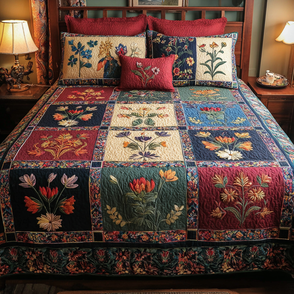 Wildflower Rows 3-Piece Quilted Bedding Set NCU0DDK450