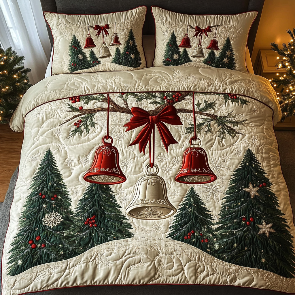 Winter Bells Delight 3-Piece Quilted Bedding Set NCU0DK2526