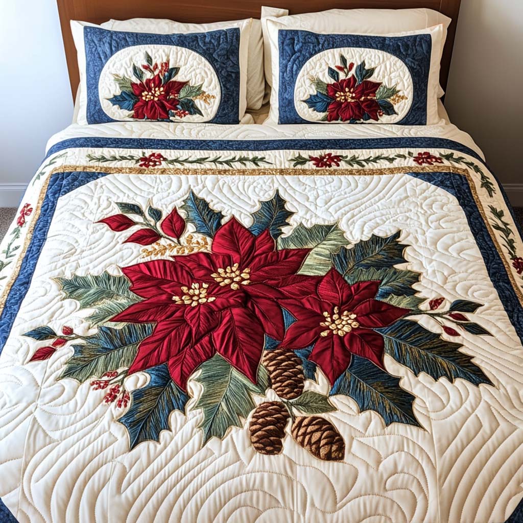 Winter Bloom 3-Piece Quilted Bedding Set NCU0NT1992