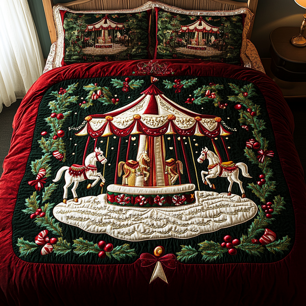 Winter Carousel Dreams 3-Piece Quilted Bedding Set NCU0DK2470