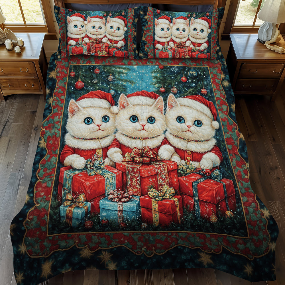 Winter Cat Magic 3-Piece Quilted Bedding Set NCU0TL1768