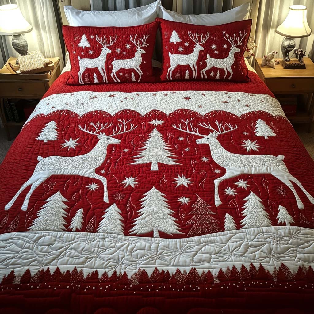Winter Deer Fantasy 3-Piece Quilted Bedding Set NCU0NT1742