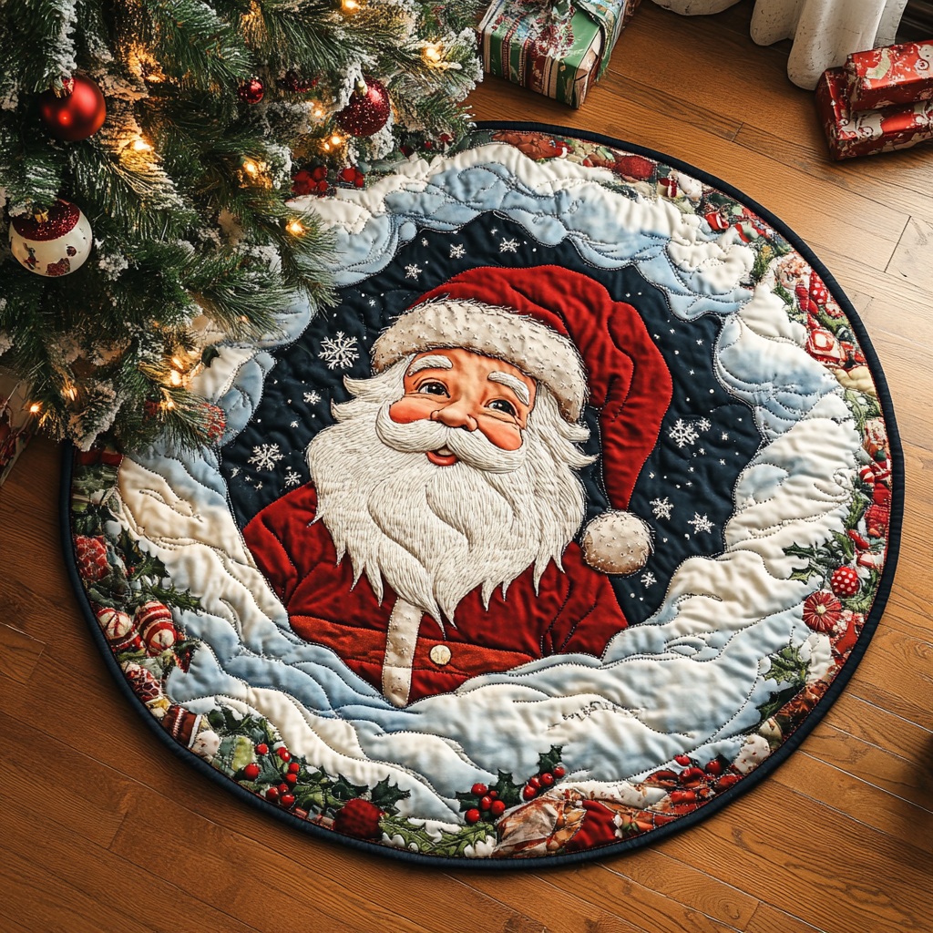 Winter Festivity Santa Quilted Round Mat NCU0PD854