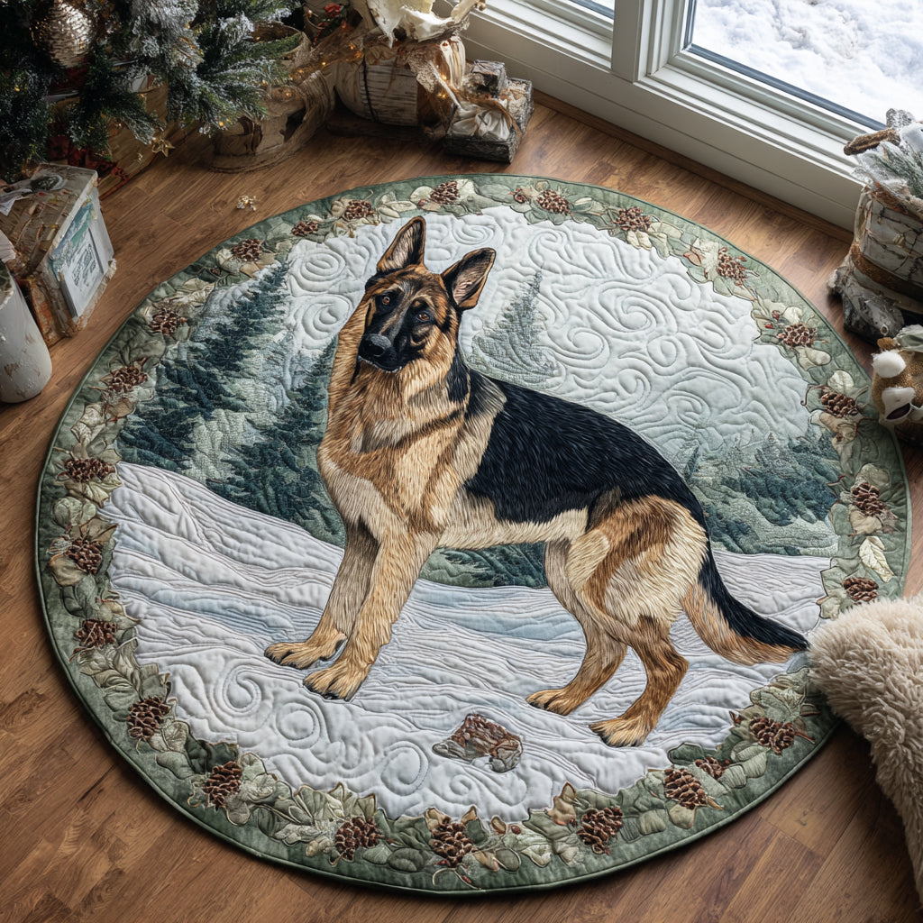 Winter German Shepherd Charm Quilted Round Mat NCU0DV1105