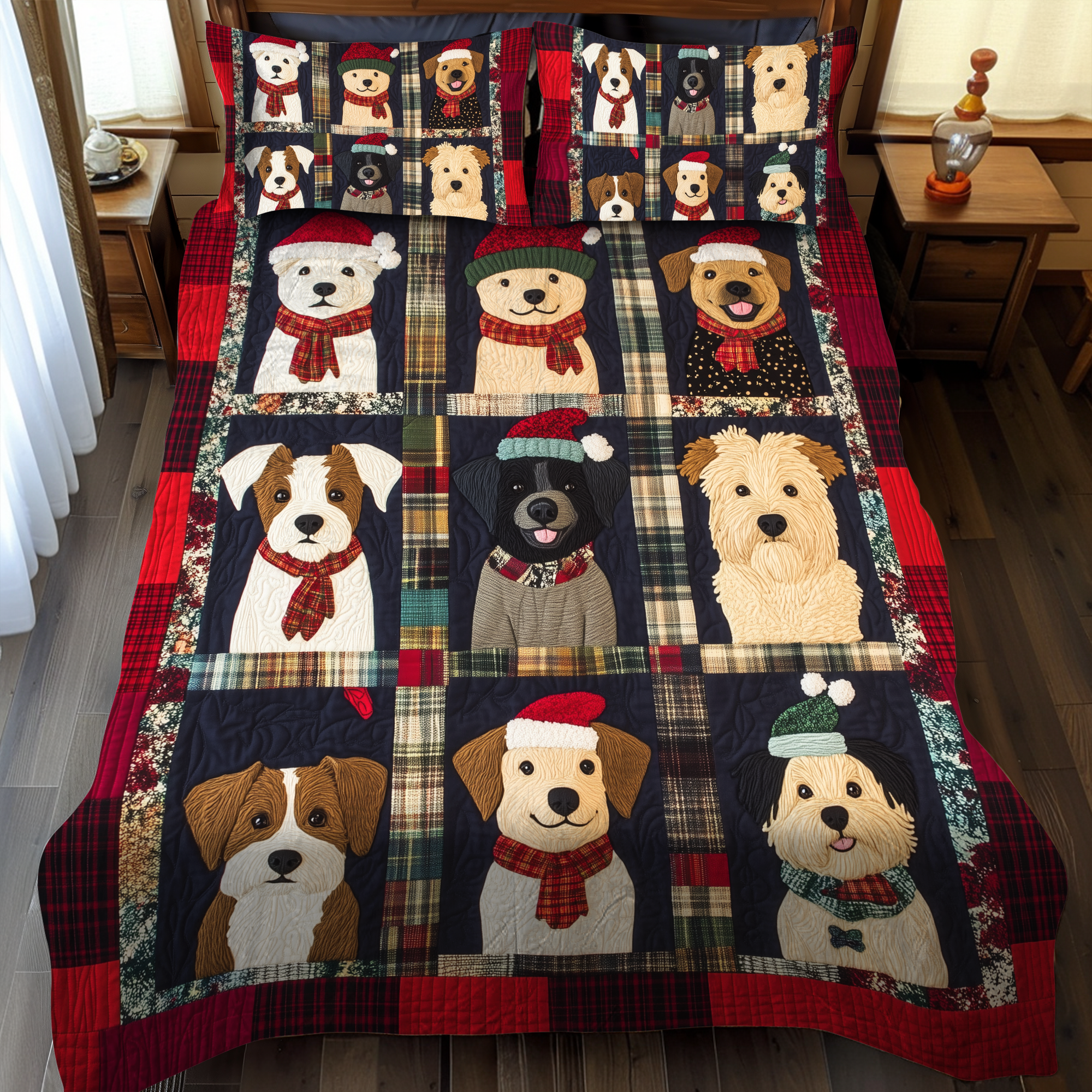 Winter Puppy Wonderland 3-Piece Quilted Bedding Set NCU0VL624