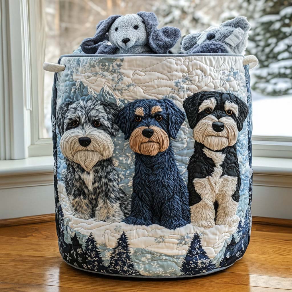 Winter Schnauzer Quilted Laundry Basket NCU0NNT1695