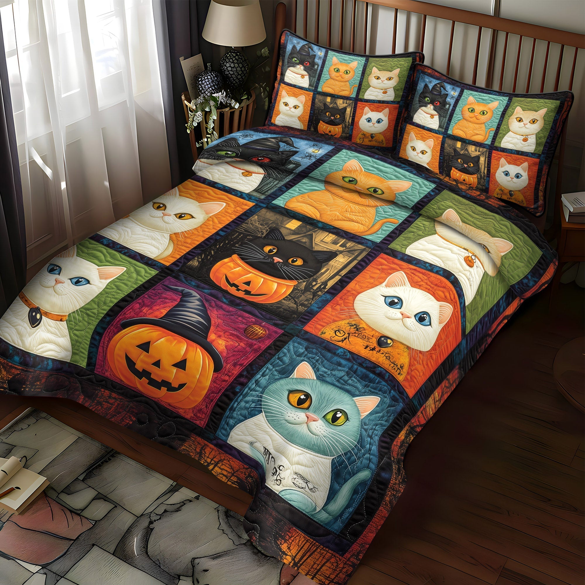 Witchy Whiskers 3-Piece Quilted Bedding Set NCU0TL1169