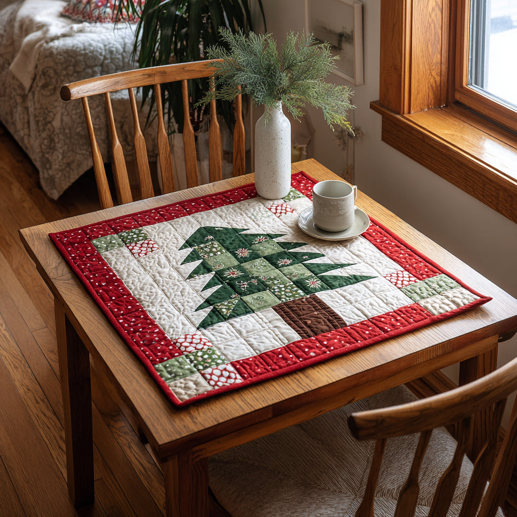 Woodland Christmas Tree Quilted Table Topper NCU0HNH162
