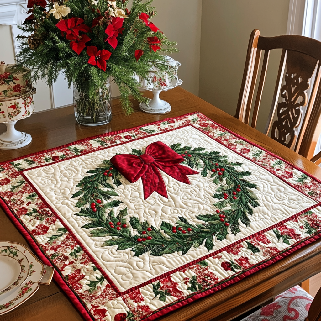 Wreath Charm Quilted Table Topper NCU0DDK1142