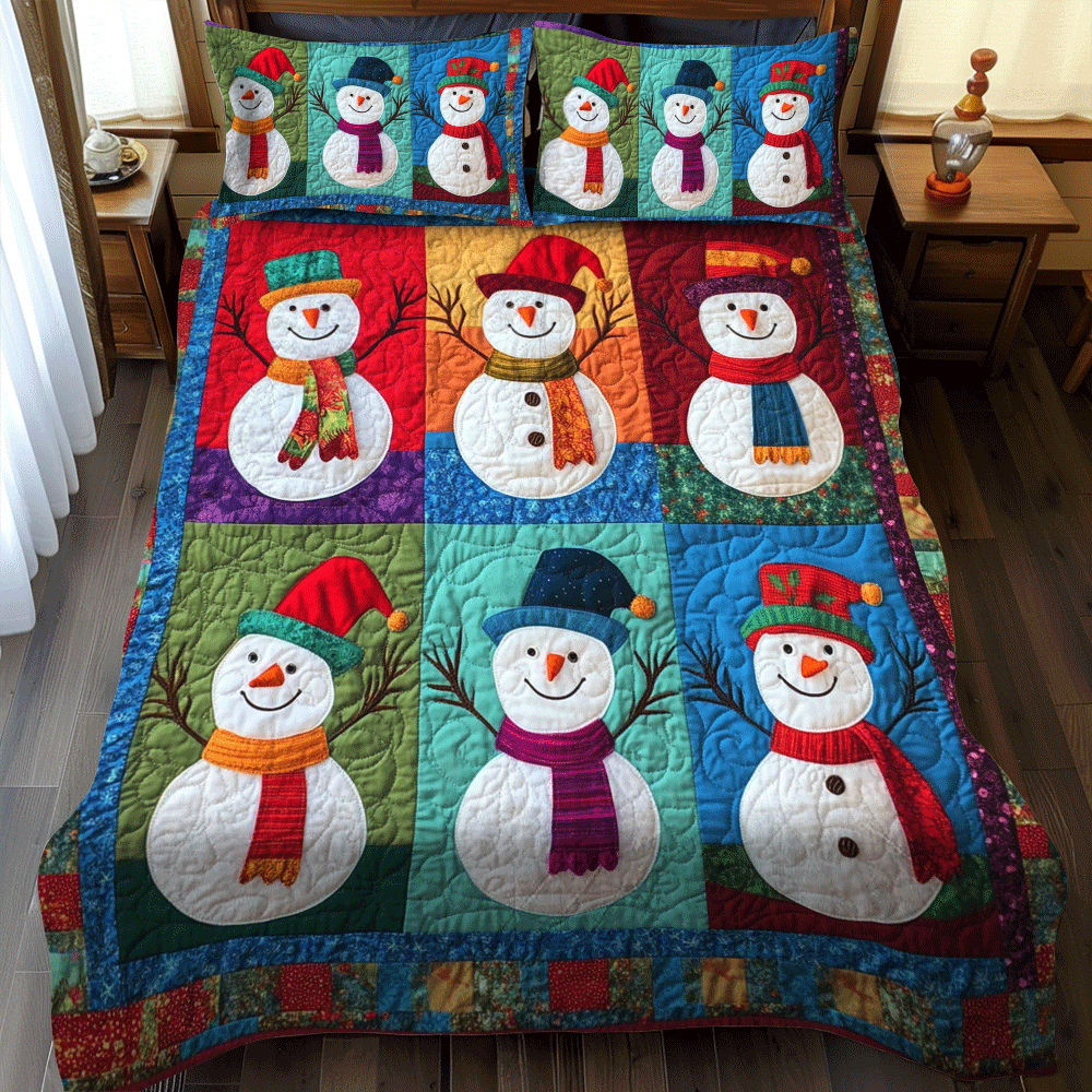 Xmas Night Snowman 3-Piece Quilted Bedding Set NCU0PD748