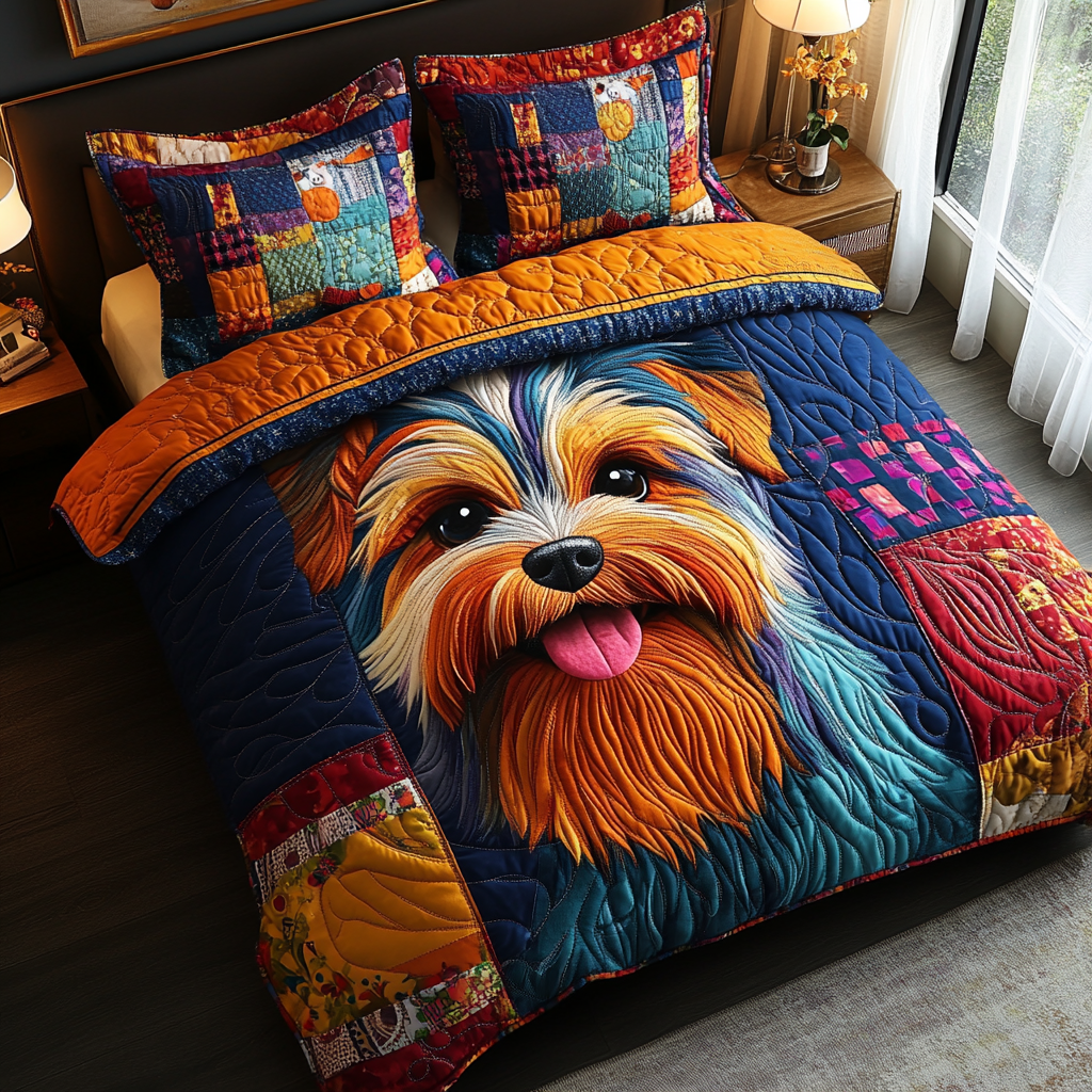 Yorkie Magic 3-Piece Quilted Bedding Set NCU0DV439