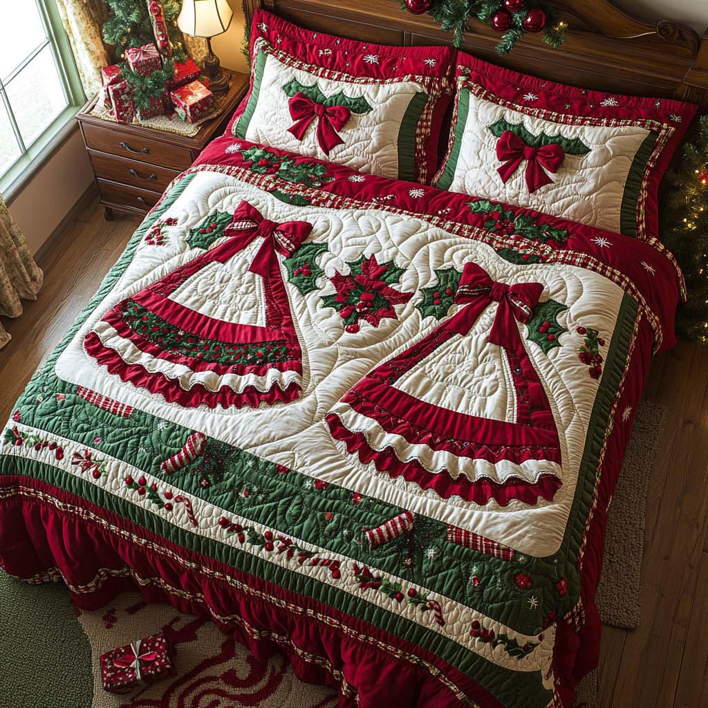 Yuletide Bells 3-Piece Quilted Bedding Set NCU0NXD273
