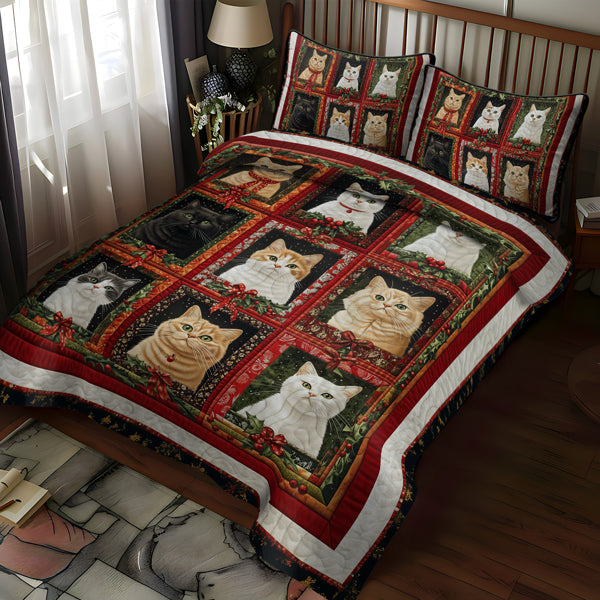 Yuletide Cats 3-Piece Quilted Bedding Set NCU0TL1756