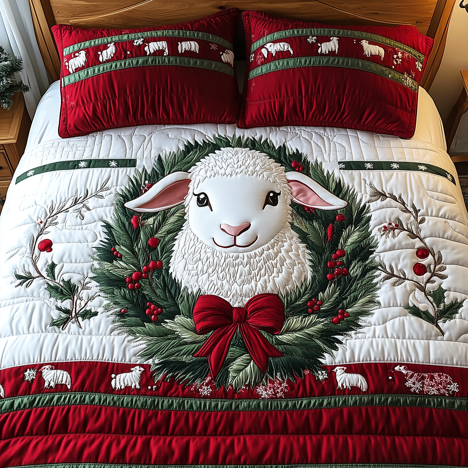 Yuletide Lamb Delight 3-Piece Quilted Bedding Set NCU0TH2209