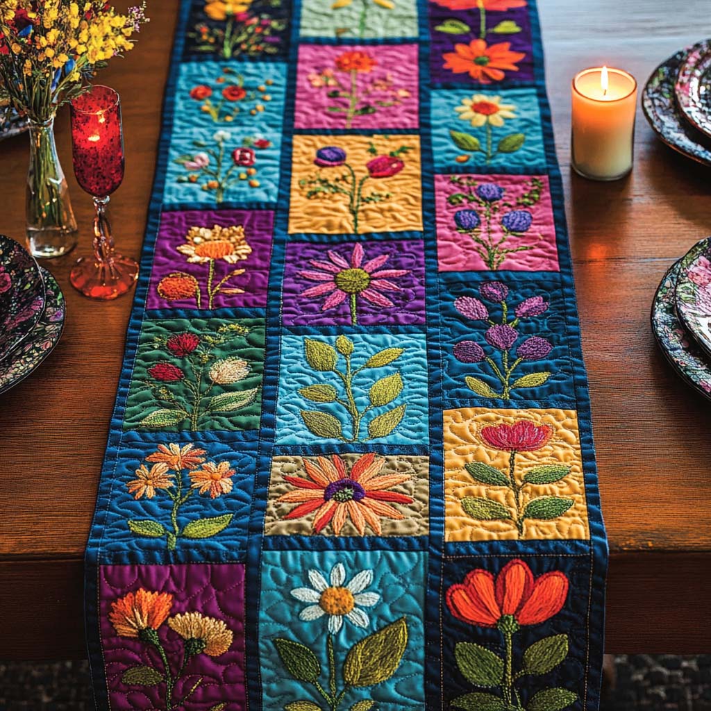 Zen Flowers Quilted Table Runner NCU0NNT1861