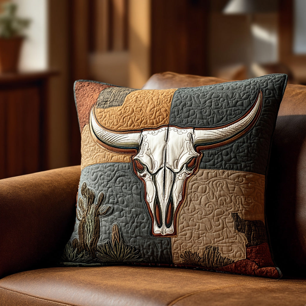 Sagebrush Longhorn Desert Quilted Pillow Case NCU0LDH045