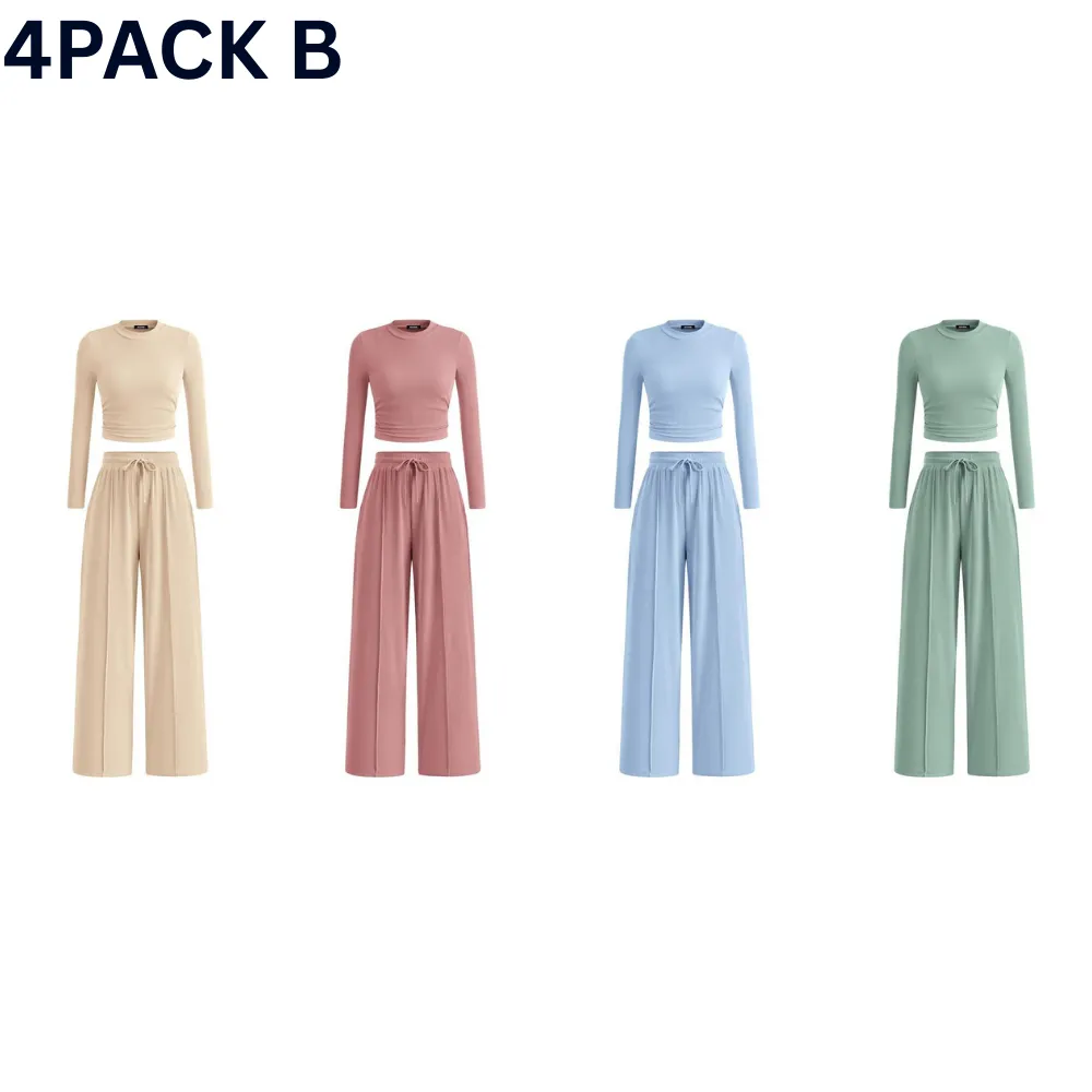 2-Piece Long Crop Top Wide Leg Pants