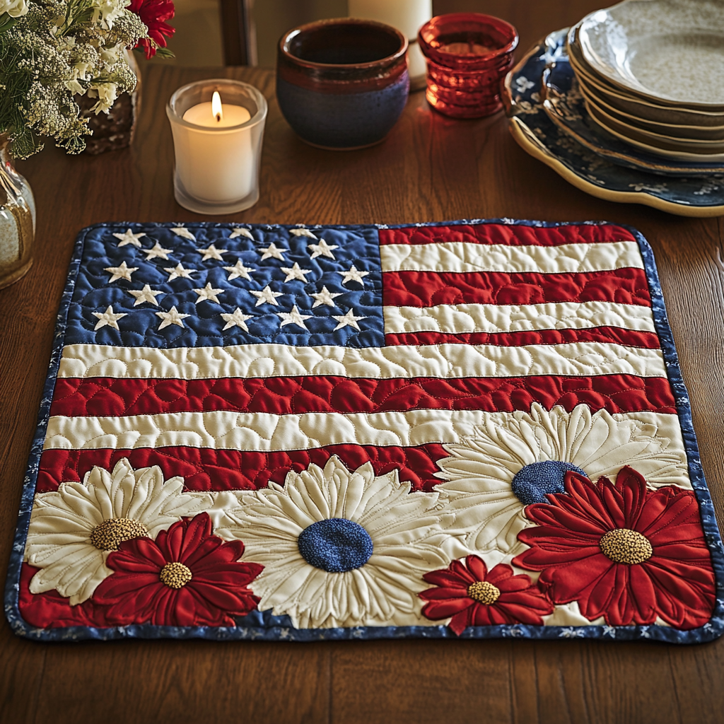 Flag Flowers Quilted Place Mat NCU0NVH485