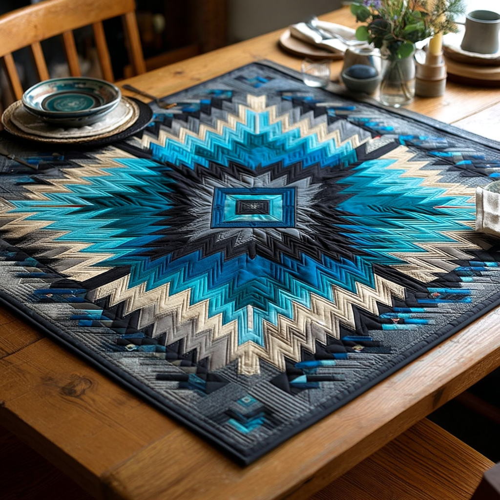 Deep Blue Crayon Quilted Table Topper NCU0NXD1202