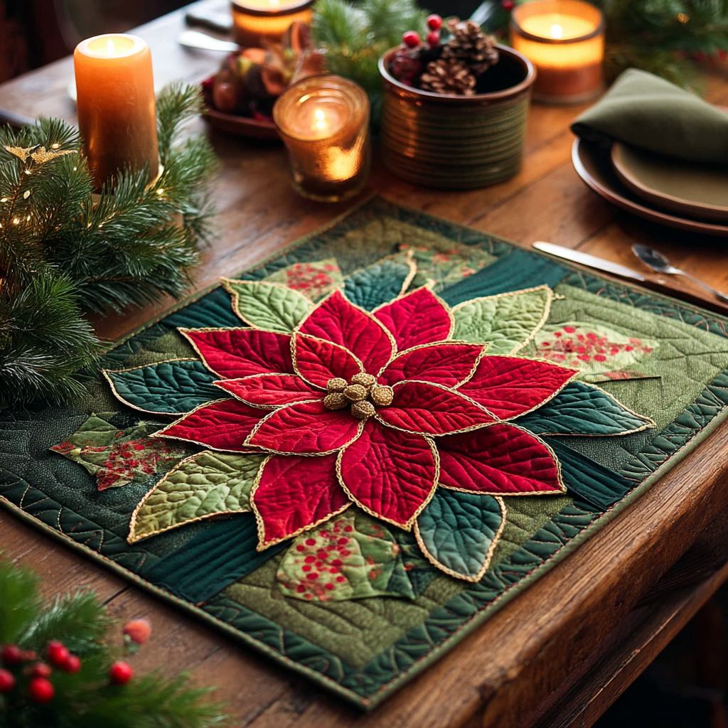Crimson Poinsettia Quilted Place Mat NCU0NXD129