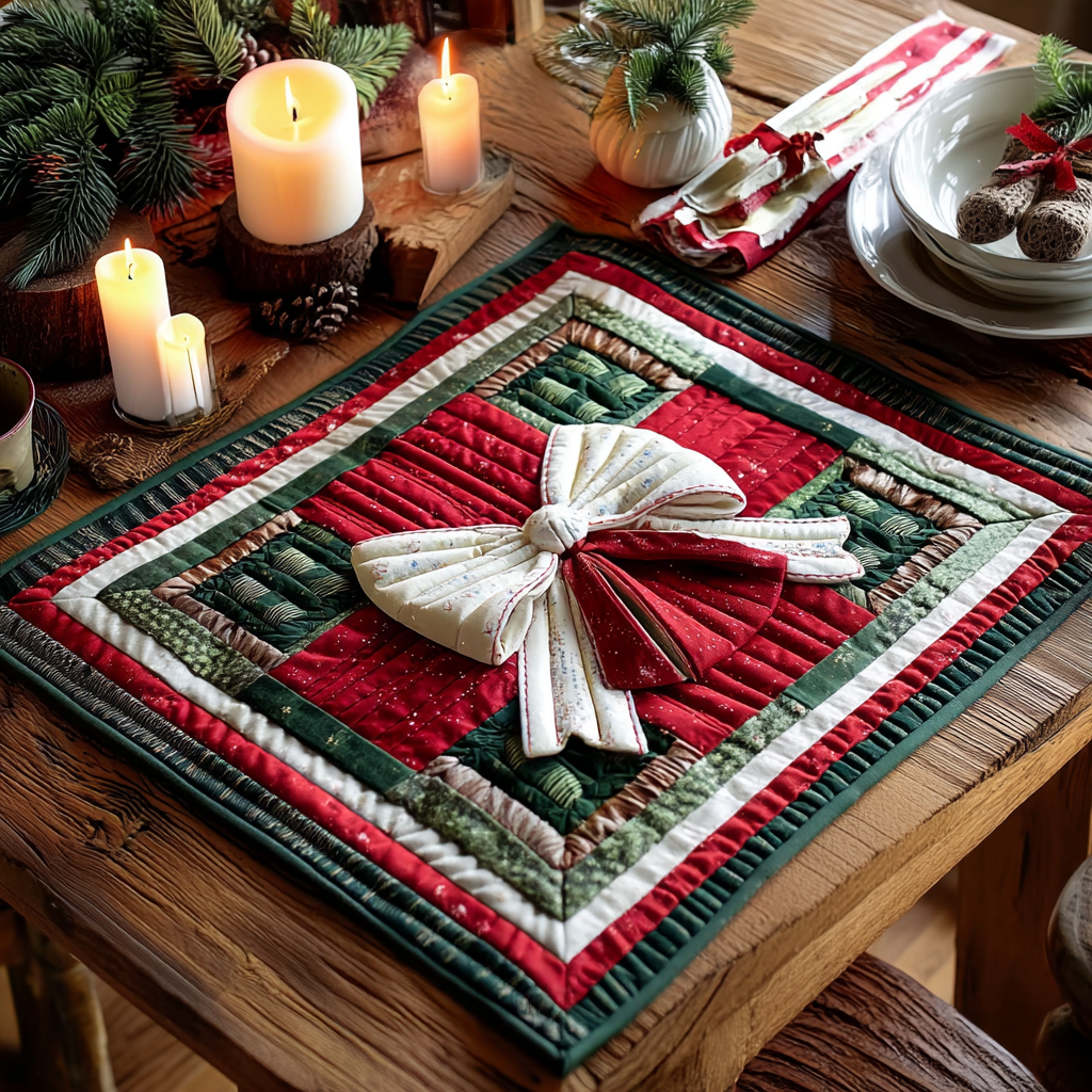 Peppermint Candy Bow Quilted Place Mat NCU0NXD162