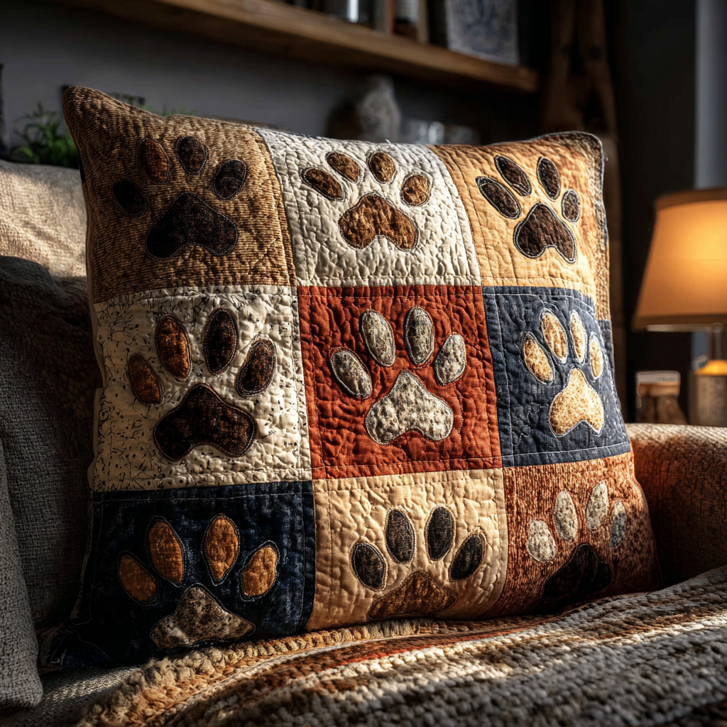Autumn Pawprint Quilted Pillow Case NCU0LDH361