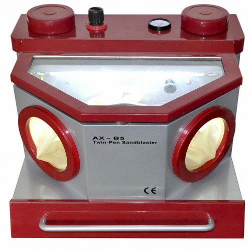 AiXin AX-B5 Professional Dental Lab Fine Blasting Unit Sand Blaster Twin Pen 2 Tank LED Light image 1