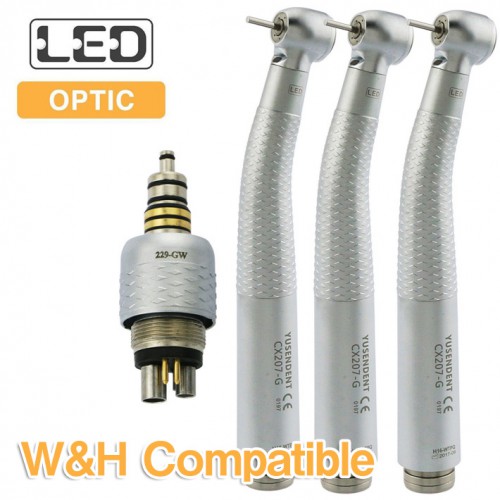 YUSENDENT® CX207-GW-PQ Professional Dental Fiber-Optic Turbine Handpiece, Compatible with W&H image 1