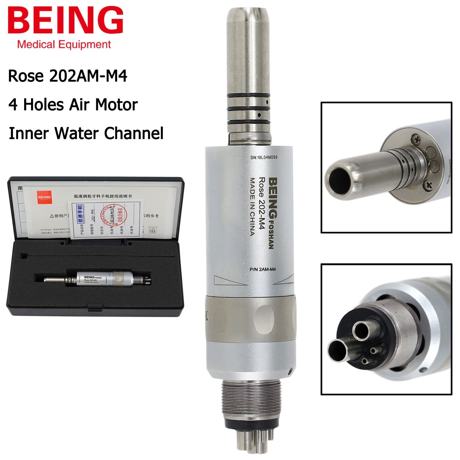 Being Rose 202AM-M4 Dental Air Motor 4-Hole Low-Speed Handpiece Inner Water, Compatible with KaVo image 2