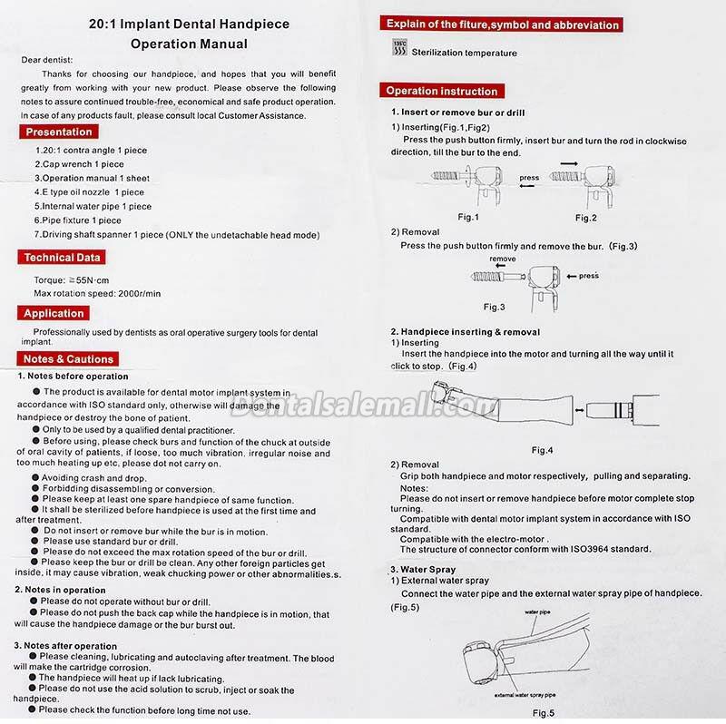 Tealth 3203CH Detachable 20:1 Professional Dental Implant Reduction Contra-Angle Handpiece image 7