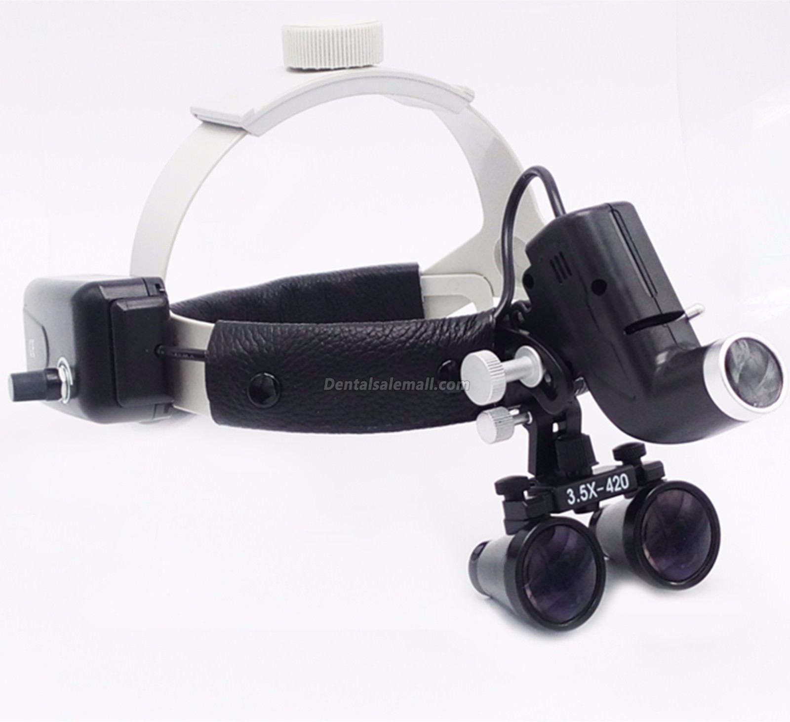 Professional Dental LED Surgical Headlight 3.5X420mm Leather Headband Loupe DY-106 image 2